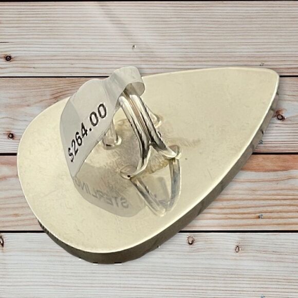 MONTANA Agate Large Teardrop Sterling Silver Ring - Picture 3 of 10